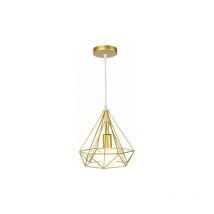 Suspension Luminaire Industrielle 25cm Rétro Lustre Cage Diamant en Métal Or Plafonnier Luminaire pour Couloir Entrée Chambre stol