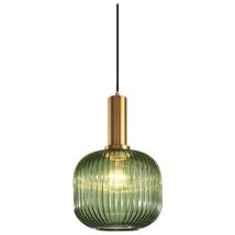 Suspension Luminaire Industrielle Vintage en Verre Nervuré,Plafonnier avec fini en laiton poli Lustre,Suspension Lampe de Salle à Manger Cuisine