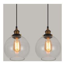 Wottes - E27 Suspension Luminaire Industrielle Vintage Plafonniers Lustre Edison Lampe Suspensions Verre Métal Ø20CM - 2Pcs