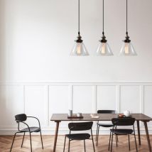 E27 Suspension Luminaire Industrielle Vintage Plafonniers Lustre Edison Lampe Suspensions Verre Métal Ø18,5cm - 3pcs