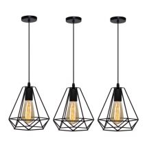Wottes - Suspension Luminaire Rétro Industrielle Lustre Suspension Corde de Chanvre Métal Lampe à Suspension Réglable - 3Pcs