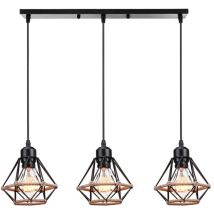 Norcks - Suspension Luminaire Rétro Lampe à Suspension Vintage 3 Lumières Lustre D'Intérieur Moderne E27, Pour Couloir Bureau Chambre à Coucher Noir