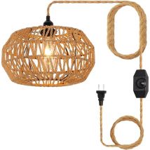 Suspension Luminaire Rotin, E27 Lustre Plafonnier Vintage, E27 Plafonniers en Tresser, Interrupteur à Dimmable, Lustre Chambre, Salon, Lampe de