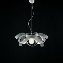Bonetti Illumina - Suspension lustre en fer Blanc Gris quatre lumières 66x h28 cm