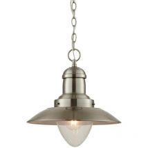 Mendip - Suspension de plafond à 1 ampoule en verre transparent, nickel satiné, E27 - Endon
