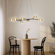 Plafonnier rétro suspension 7 flammes laiton noir, 7x E27, IP20, LxPxH 91x45x150cm, salon salle à manger chambre