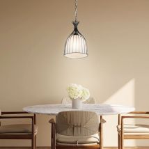 Lampe à suspension noire couloir suspension lampe en verre salle à manger plafonnier noir, cage design blanc opale, 1x E27, PxH 23 x 150 cm