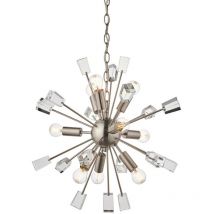 Miro - 9 Light Ceiling Pendant Satin Nickel Plate & Clear Crystal Glass, E14 - Endon
