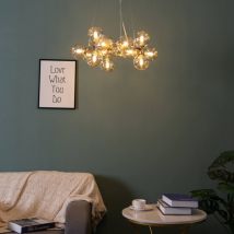 Kosilum - Suspension moderne dorée à sphères en verre ambré - Ambrosia