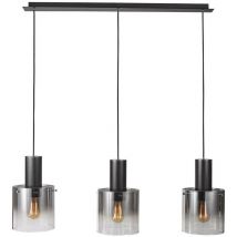 Italux - Javier - Luminaire suspendu moderne noir, 3 lumières fumées avec abat-jour en verre, E27