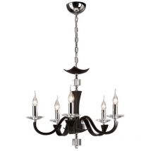 Inspired Diyas Nardini - Lustre suspendu à 5 ampoules, chrome poli, similicuir brun foncé, cristal