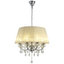 Inspired Diyas - Olivia - Suspension de plafond avec abat-jour crème ivoire 8 ampoules chrome poli, cristal