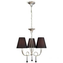 Inspired Mantra - Paola - Plafonnier à 3 ampoules E14, argent peint avec abat-jours noirs et gouttelettes de verre noir