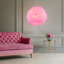 Suspension plumes boule lumineuse lampe plume rose chambre d'enfant suspension, textile métal, 1x douille E27, DxH 30x150 cm
