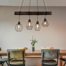 Spot-light - Suspension, réglable en hauteur, lampe de table à manger, suspension, 4 flammes, lampe en bois, style campagnard, divers abat-jour en