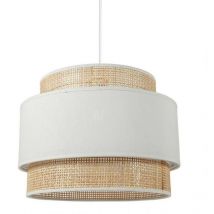 Suspension ronde 3 abat-jours rotin blanc D40