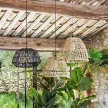 Suspension Rotin Naturel Cône 35cm pour ampoule E27 - silamp