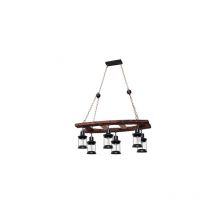 Fabrilamp - Suspension rustique Finca à six lumières 6xE27 IP20 60-90x78x40cm couleur noir et bois
