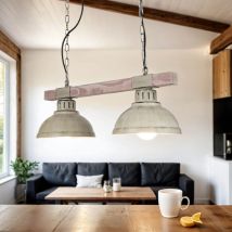 Licht-erlebnisse - Lustre suspension d'intérieur hakon blanc shabby en bois au design élégant en style vintage 2xE27 L:60cm - Blanc miteux, bois