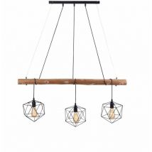 Paul Neuhaus - Suspension, suspension, lampe de table à manger, lampe de salon, plafonnier, métal, noir, bois, abat-jour grille marron, 3 ampoules