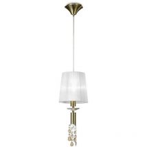 Inspired Mantra Tiffany Suspension 1+1 lumière E27+G9, laiton antique avec abat-jour blanc et cristal clair