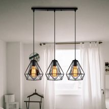 Stoex - 20CM Plafonnier Rétro Noir Lustre Vintage 3 Lumières Lampes Suspendues Industrielles Suspension Luminaire Diamant Abat-Jour En Fer En Métal