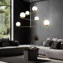 Lampe à suspension lampe de salle à manger, suspension rétro, 6 flammes, réglable en hauteur, verre métal, laiton blanc, 6x E14, LxPxH 115x80x150 cm