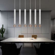 Suspension table à manger suspension suspension 6 flammes suspension lampe de table à manger Hauteur réglable, métal blanc, 6x douilles E27, LxH
