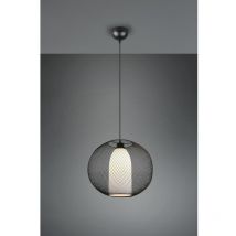 Lustre Suspension Diffuseur Rond Cage Métallique Noir Avec Fil De Verre Opale Eclairage Trio