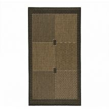 Thedecofactory - suva - Tapis tissé cadre, carrés et rayures noir et marron 133x190