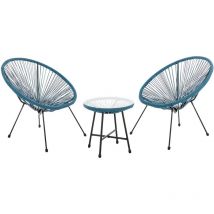 Bali Balkon Möbel Set Lounge Garnitur Relax Egg-Chair Flecht-Design Blau - Svita