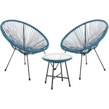 Ensemble de meubles de balcon Svita bali Ensemble de salon Relax Egg-Chair en osier Design Bleu
