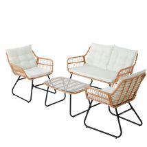 Capri Balkonmöbel-Set Polyrattan Sitzgruppe Outdoor 4-tlg. Gartenlounge Natur - Svita