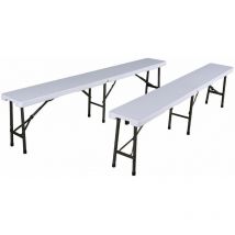 HATTORO 2er Set Campingbänke faltbare Bänke Gartenbank Bank Koffer 180 cm Weiß