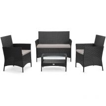 Brooklyn Ensemble de meubles de jardin en poly rotin Lounge noir - Svita