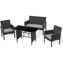 Brooklyn xl Ensemble de meubles de jardin en rotin avec table, 2x fauteuils, canapé 2 places Noir - Svita