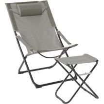 Tomra chaise longue avec tabouret chaise de plage pliante chaise de camping oreiller gris clair - Svita