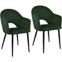 Hailey Lot de 2 chaises de salle à manger Fauteuil de cuisine rembourré Velours vert foncé - Svita
