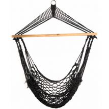 Hängesessel In Netz-optik Mit Stange Baumwollseil Naturmaterial Grau - Svita