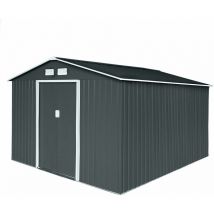 S300 Metall Gerätehaus mit Bodenrahmen xxl 277 × 319 × 192 cm (BxTxH) 12,5 m³ Satteldach Grau - Hattoro
