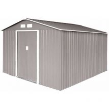S300 Metall Gerätehaus mit Bodenrahmen xxl 277 × 319 × 192 cm (BxTxH) 12,5 m³ Satteldach Hellgrau - Hattoro