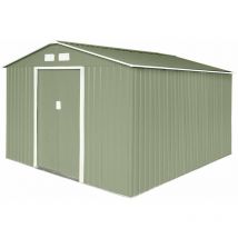 S300 Metall Gerätehaus mit Bodenrahmen xxl 277 × 319 × 192 cm (BxTxH) 12,5 m³ Satteldach Grün - Hattoro
