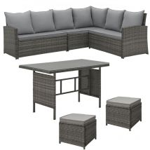 Monroe Ensemble de salon de jardin en polyrattan Polyrattan Lounge Meubles de jardin Gris - Svita
