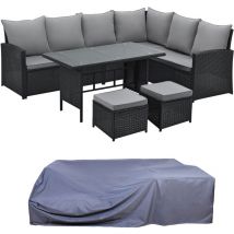 Monroe Set Poly Rotin Salon de jardin Rotin Set Housse de protection Noir - Svita