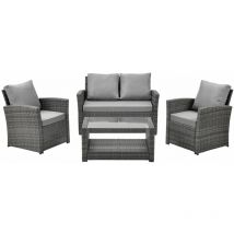Roma Ensemble en poly rotin Salon Table Garniture Meuble de jardin Gris - Svita