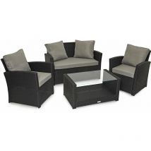 Roma Polyrattan Lounge Rattan Garten Möbel Set Essgruppe mit Tisch Schwarz - Svita
