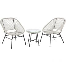Tulum Meubles de balcon 3 pièces. Salon de jardin chaises de balcon avec table blanc - Svita