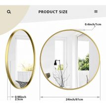 Aiducho Miroir Mural Rond Grand Or En Verre Hd Dans Le Couloir, La Salle De Bain, La Chambre à Coucher, L'appartement, Les Toilettes Invités, 60 Cm
