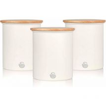Nordic Nordic 3 Boîtes de Cuisine en Acier au Carbone, Couvercle en Bambou 3 x 0,84 l Blanc - Swan