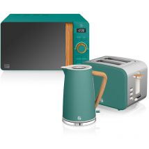 Swan - STRP1060GRENEU Nordic Set Desayuno, Hervidor Agua 1,7L, Tostadora 2 rebanadas, Microondas 20L Digital, Diseño Verde